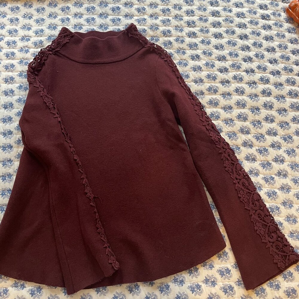 Anthropologie Knitted & Knotted Lace Sleeve Detailed Mock Neck Sweater - S